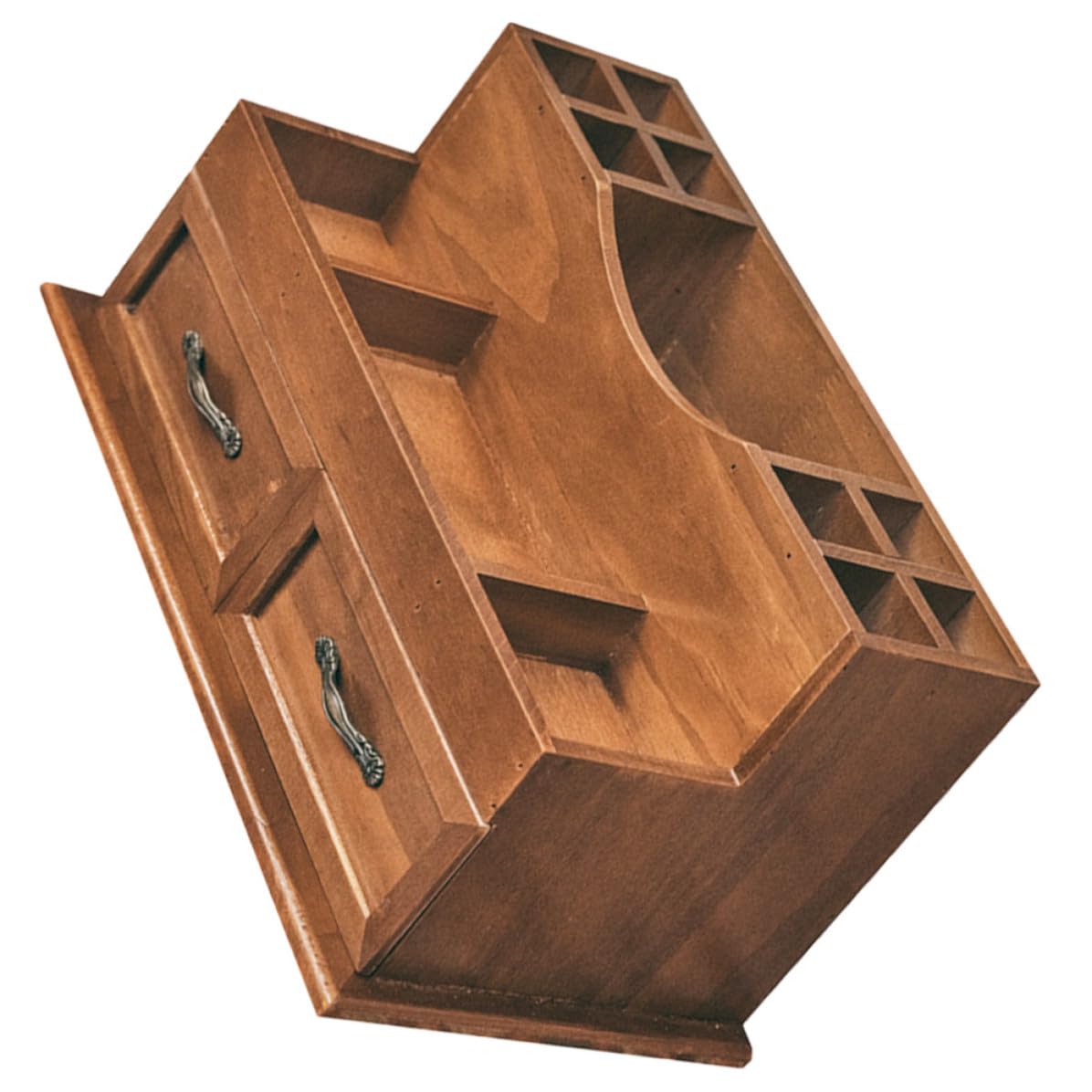 Artibetter Organizzatore da Scrivania in Legno Naturale Stile Vintage 2 Cassetti per Gioielli e Cosmetici, Capacità Ampia e Struttura Durevole per Camera o Comodino