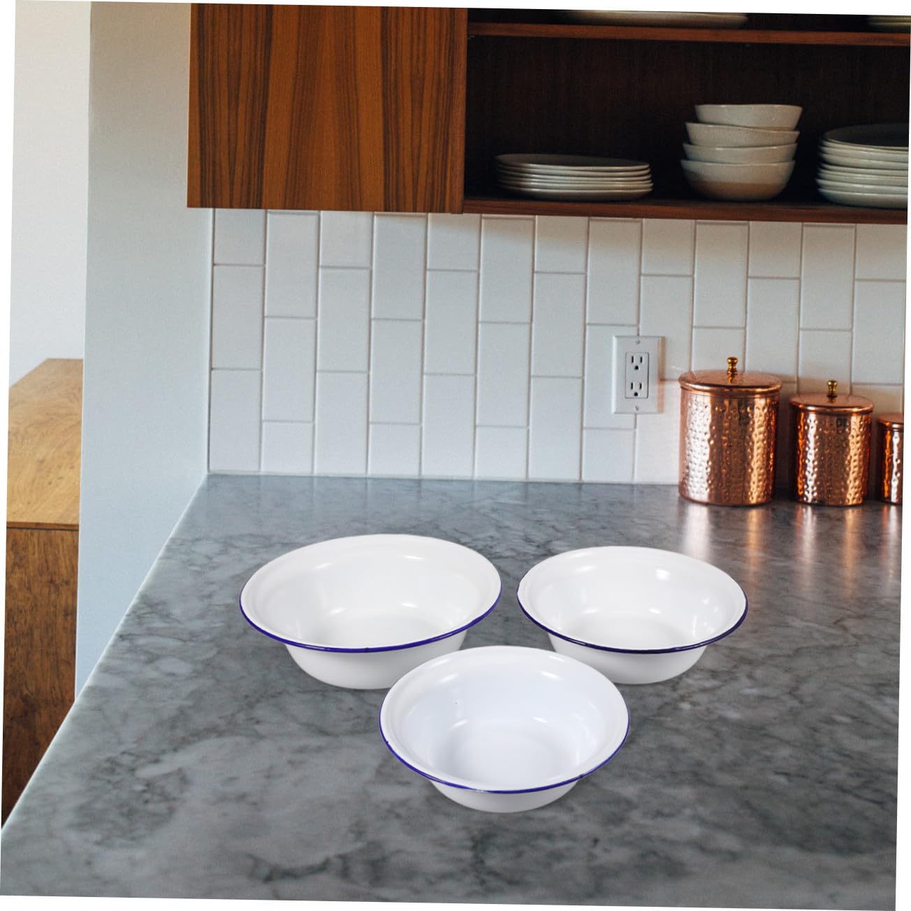 Set de 3 Cuencos Esmaltados Vintage para Cocina y Baño, Recipientes Multiusos para Sopa, Masa y Frutas, Bordes Prácticos y Acabado Duradero