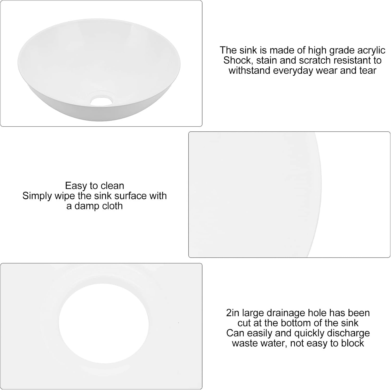 Vessel Sink, Round Bowl Modern Acrylic Vessel Sink White 327.6x129.1mm Sink Bowl for Caravans Campers Yachts Bathroom RV Parts and Accessories RV Parts and Accessories