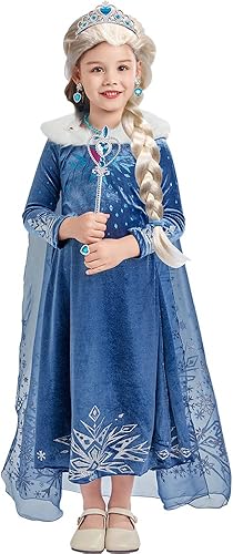 Miniatura 2 de Latocos Disfraz de princesa Elsa de Frozen para niñas, disfraz de invierno con capa de cosplay con accesorios, regalos de cumpleaños de Halloween