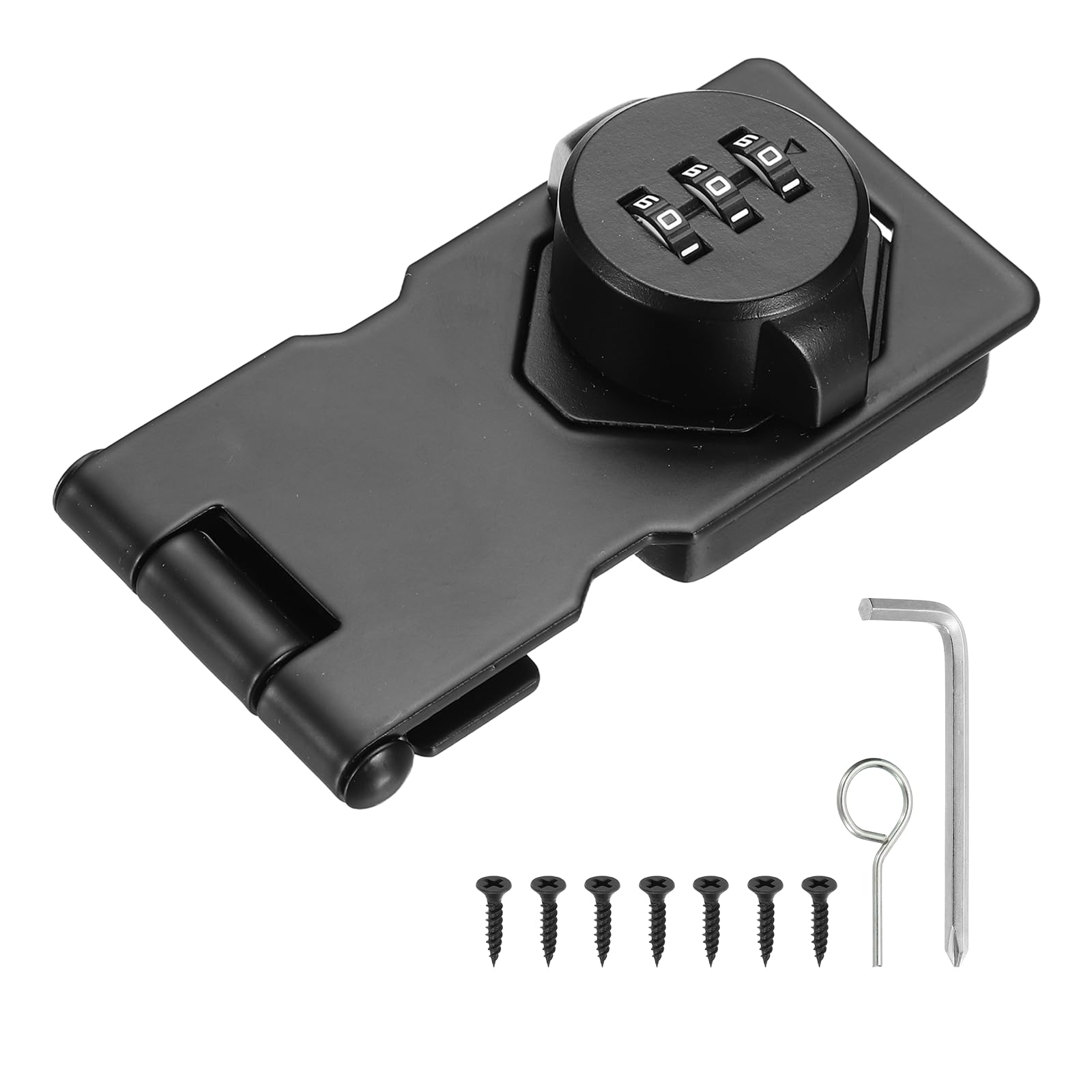 Defanex Keyless Cabinet Lock with Combination Code (3.5 Inch) - 3-Digit Password Hasp Latch Lock Mechanical Password Rotary Hasp, for Drawer Closet Cupboard Fence Door, Black