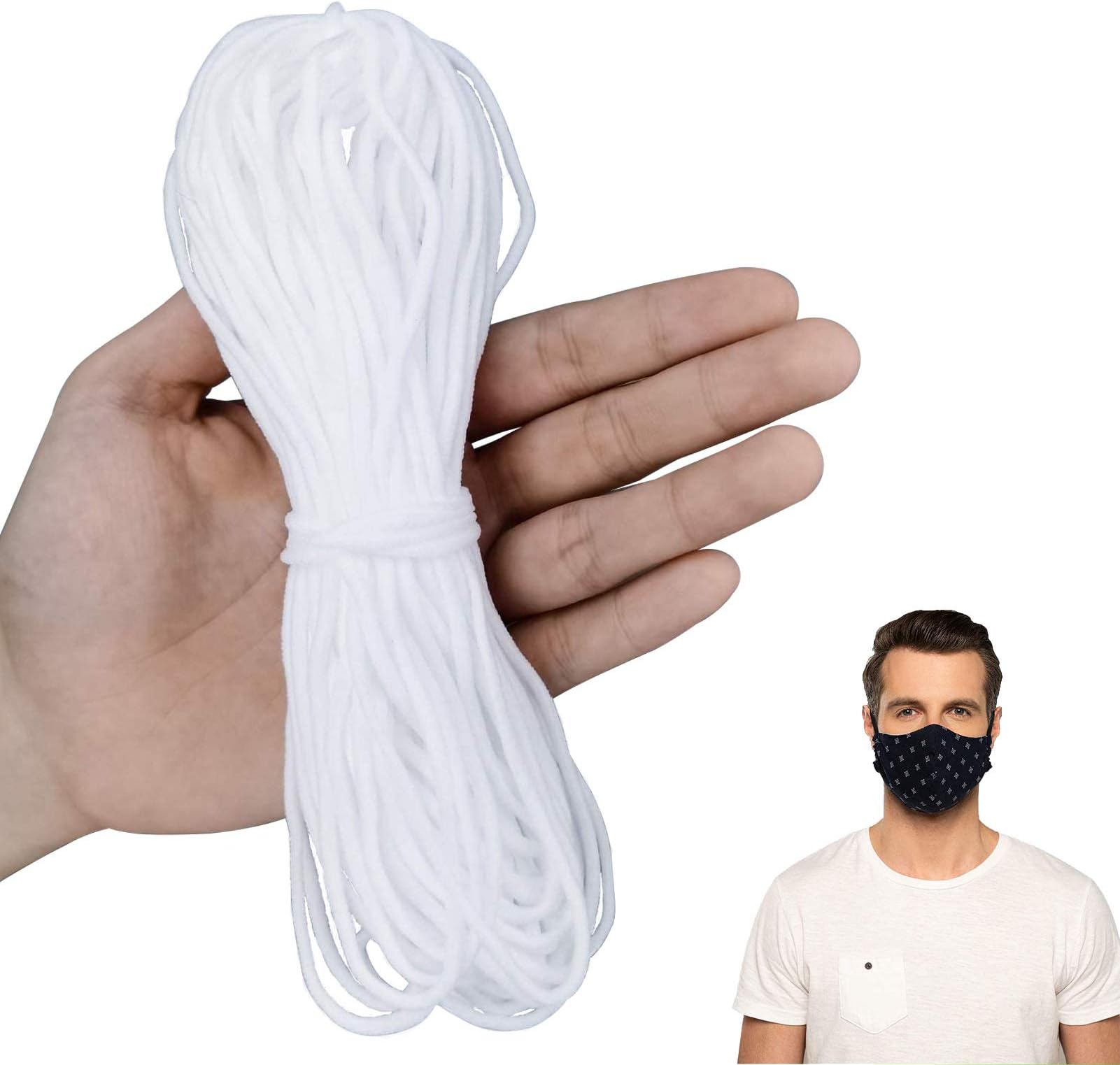 300 Yard Elastic String for Masks 1/8 inch Elastic Band for Sewing, Round Spool Mask Band Fabric Stretchy Ribbons for Sewing Handmade DIY Craft, Soft Ear Tie Rope Round Cord Securing Holder