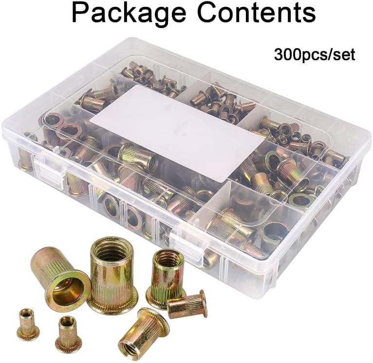300pcs Rivet Nuts Blind Set Threaded Insert Nutsert Cap Nuts Kit Anti-oxidation M3/M4/M5/M6/M8/M0/M12 For Hardware Fasteners