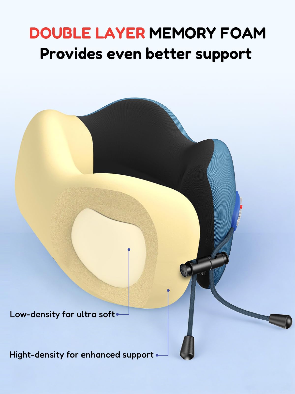 Cuscino da Viaggio per Aereo con Maschera 3D Travel Pillow | Con Cinturino per Sedile, Supporto per Testa e Collo, Schiuma Memory Confortevole per Aereo, Auto e Treno, Grigio