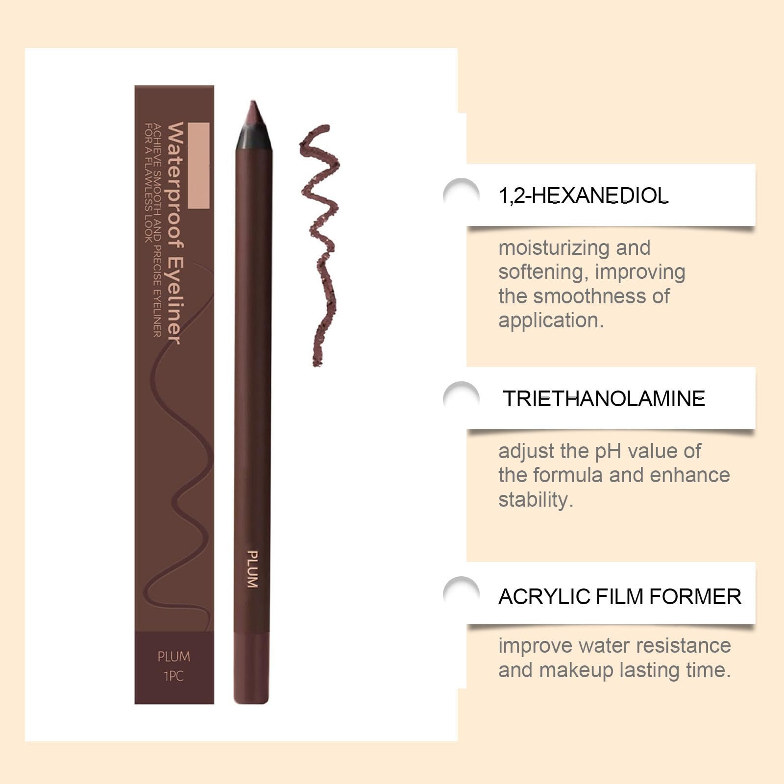 Plum Eyeliner, 24H Waterproof Eyeliner Pencil, No Fading & Smudge Proof eyeliner - Image 3