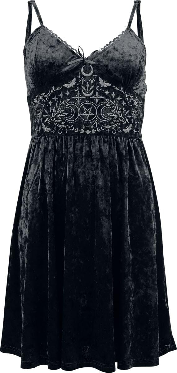 Gothicana by EMP Mujer Vestido Corto Negro con Motivo Bordado en la Zona del Pecho.