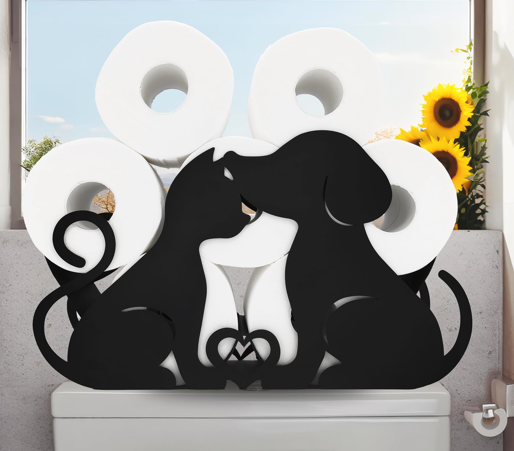 Lover Dog Porte-papier toilette décoratif en métal noir pour salle de bain, peut contenir 8 rouleaux supplémentaires