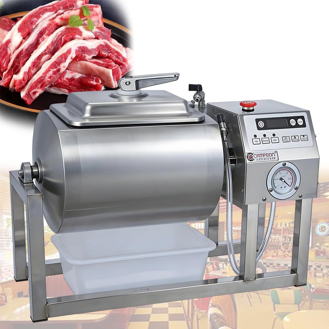 QianCruxtacy Meat Tumbler Marinator 18L,Electric Vacuum Tumbler Marinating Machine with Bidirectional Rotation,3 Adjustable Speeds,Stainless Steel Vacuum Curing Machine for Chicken,Steak,Pork,Fish