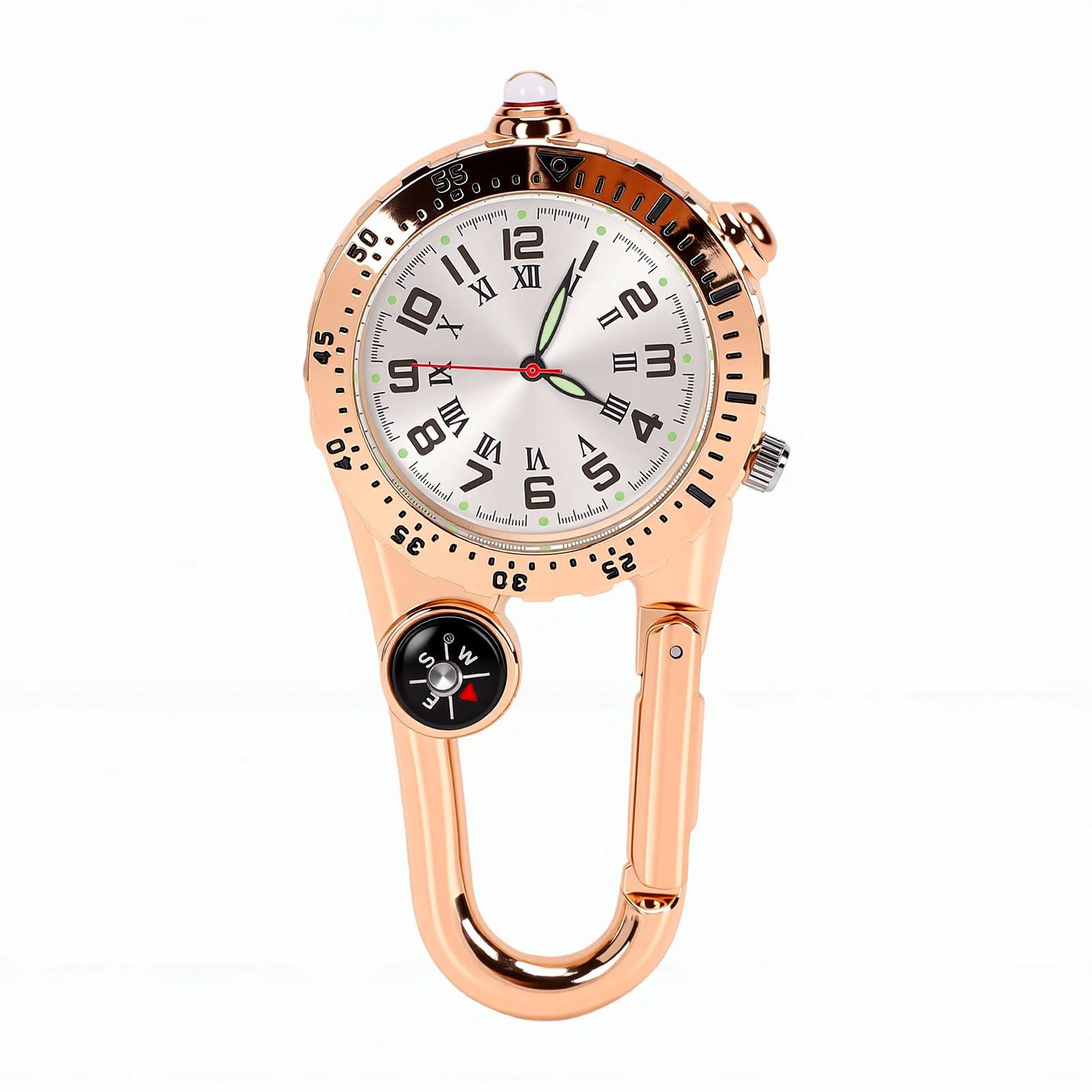 ZJchao Orologio con Moschettone e Bussola, Clip da Tasca, Impermeabile, Antiurto, Quadrante Luminoso, in Acciaio Inossidabile, Ideale per Escursionismo, Campeggio e Avventure All'