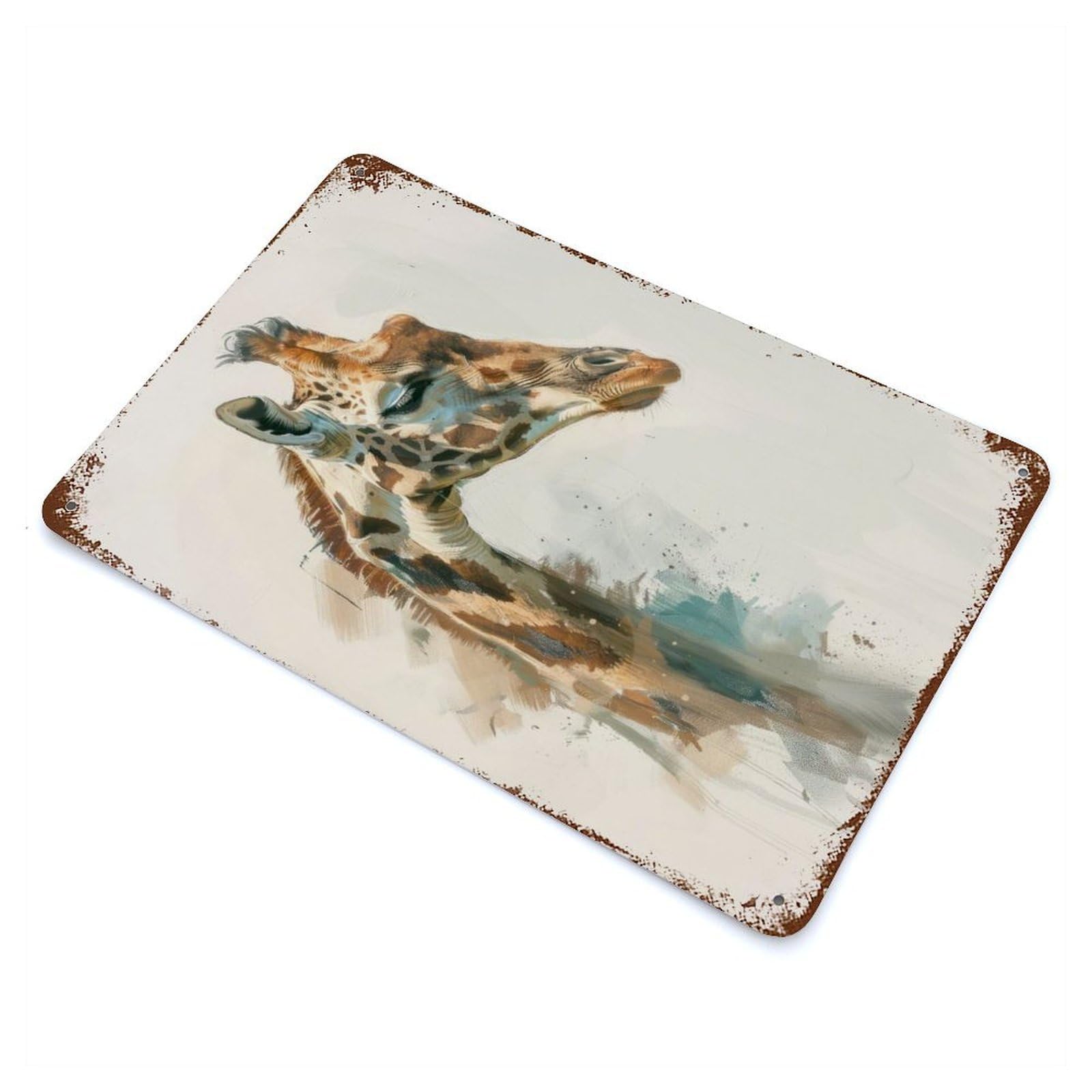 Rust Effect Giraffe Portrait Art Vintage Metal Tin Sign 11.8"x7.9", Decorative Metal Wall Art for Office, Studio And Wall Decor