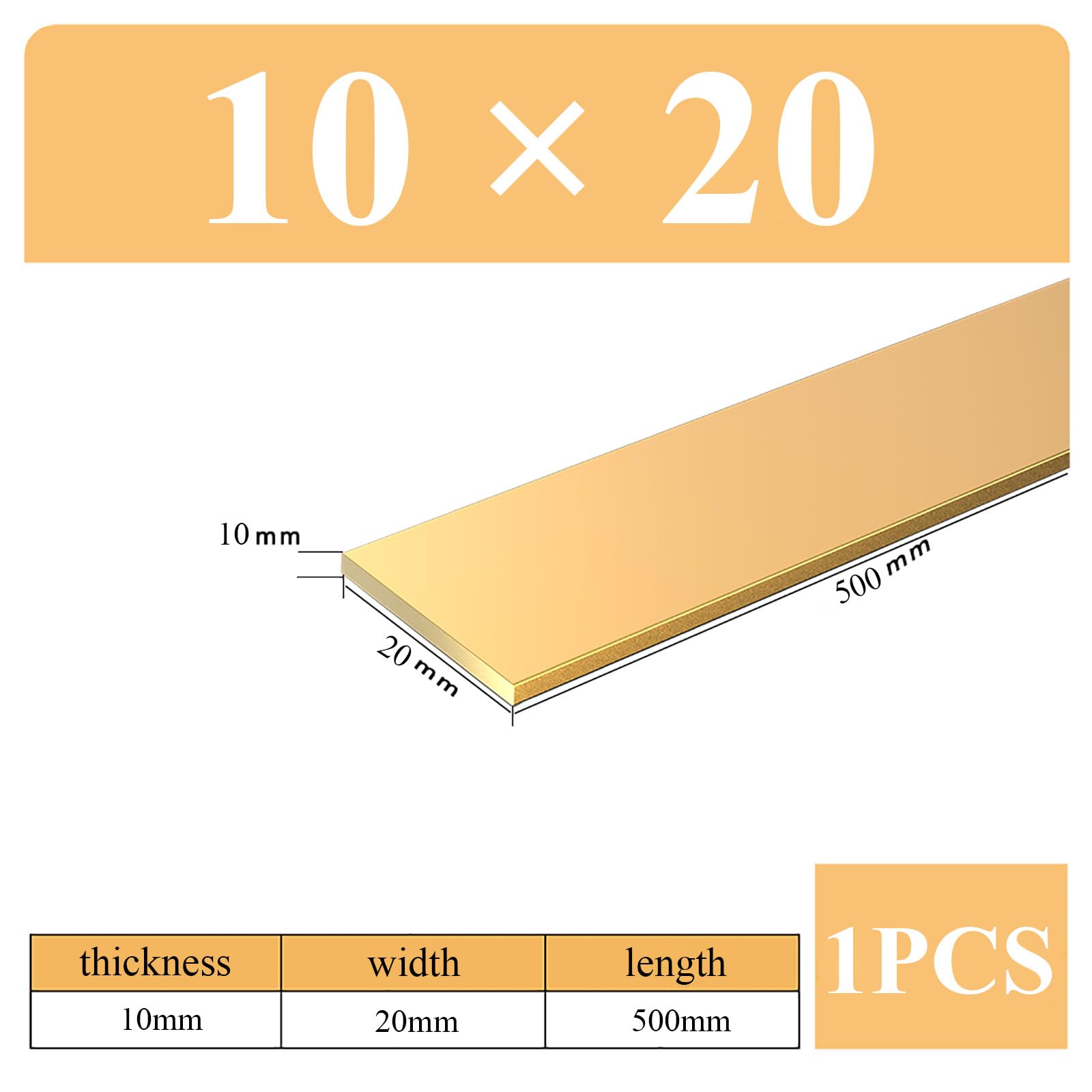 COYOUCO Brass Flat Bar Stock, 10Mm Thickness X20/25/30/35Mm Width X 500Mm Length Brass Plates Mill Stock for Knife Making, Craft,10 * 20 * 500mm