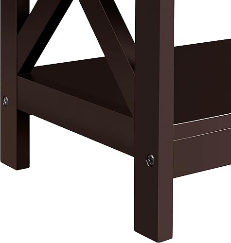 Miniatura 8 de Topeakmart Mesa consola con 2 tomas de corriente y 2 puertos USB, mesa de entrada de 3 niveles con marco de madera y diseño en forma de X, mesa de