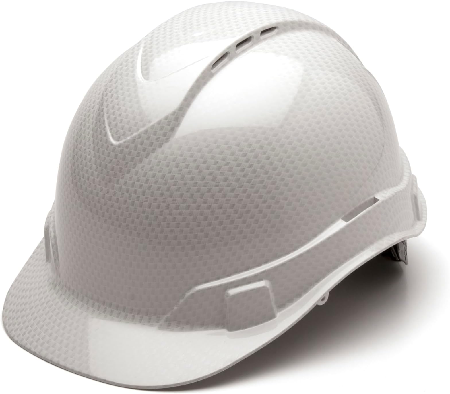 Ridgeline Cap Style Hard Hat, Vented, 4-Point Ratchet Suspension, Shiny White Graphite Pattern