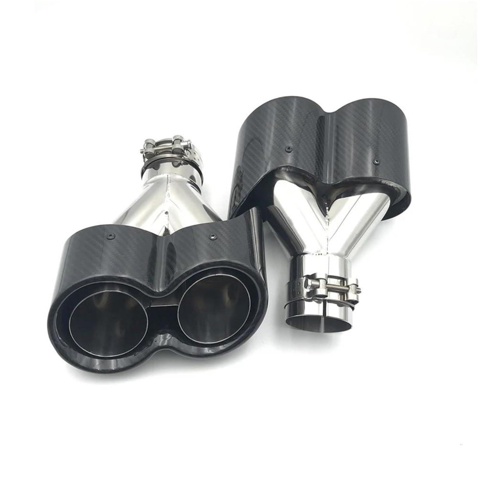1 Paio di Terminali di Scarico Doppi in Acciaio Inossidabile Lucido Terminali di Scarico Universali Modello Y Silenziatori per Auto. Terminale di Scarico per Auto(ID 73mm-OD 180mm)