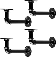 MUZIK Heavy Duty Industrial Pipe Shelf Brackets - Black L Pipe Floating Shelves, Vintage Iron 7x4 Inch DIY Supports 20lb