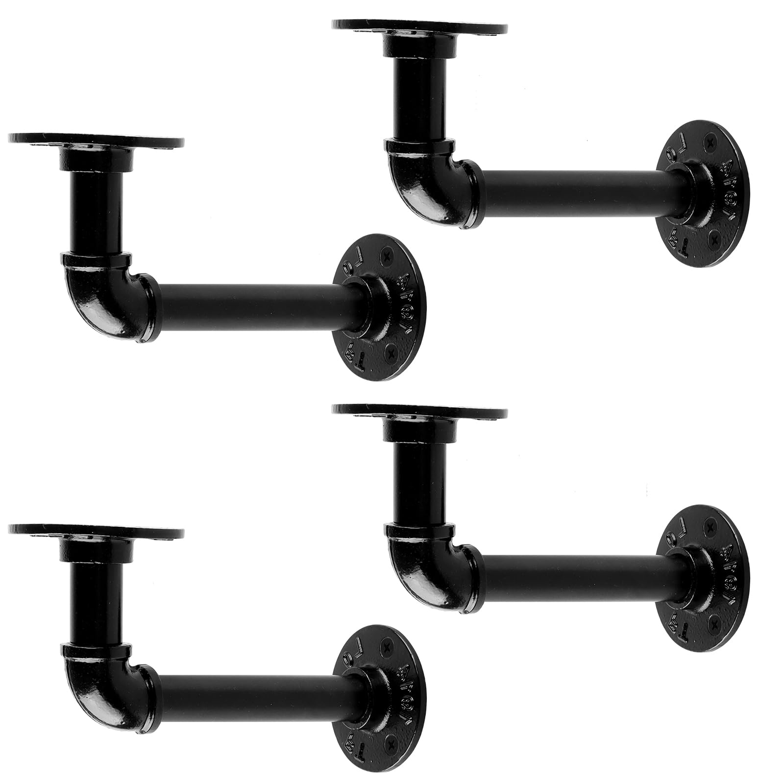MUZIK Soportes de estante de tubería industrial, soportes flotantes negros en L, resistentes, acabado de hierro vintage, soportes de estantería para estantes (7 x 4 pulgadas)