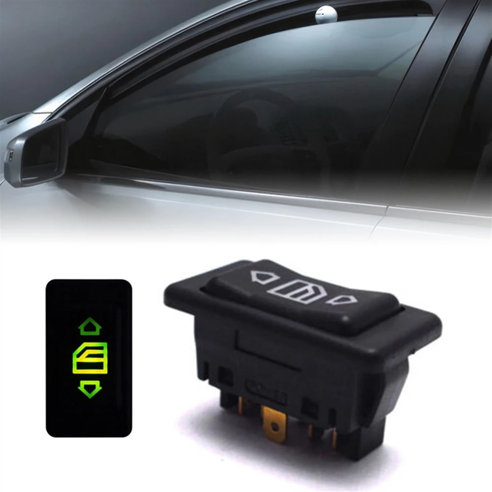 Raamschakelaar knop Auto Schakelaar Knop Met Groen Licht 6 Pin 12/24V 10A AAN/UIT Venster Lift Schakelaar Auto Accessoires Elektrische Raamschakelaar