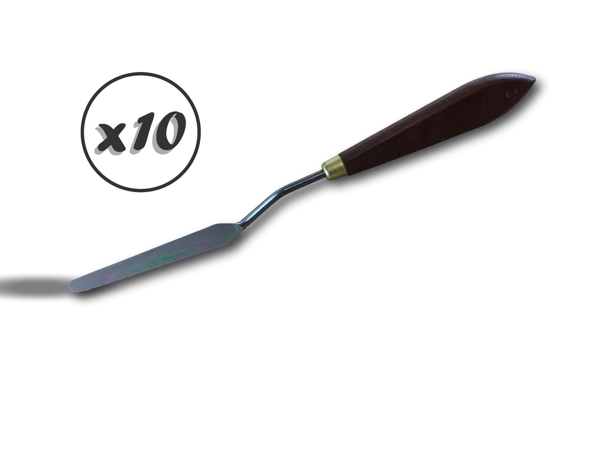 Nóż do malowania w kształcie K | Zestaw 10 | Wysokiej jakości | Drewniany uchwyt | Ostrze ze stali hartowanej | 24 cm | Farba olejna lub akrylowa | Płótno lub paleta | Artyści lub amatorzy | Kibros IB_290_Kx10