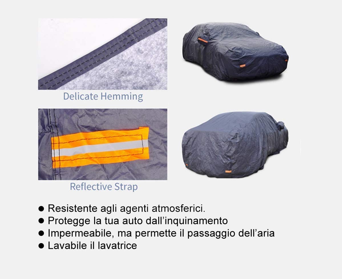 Telo Copriauto Felpato 250g Impermeabile Con 6 Strisce Catarifrangenti, Doppia Cucitura - Taglia XL - 3