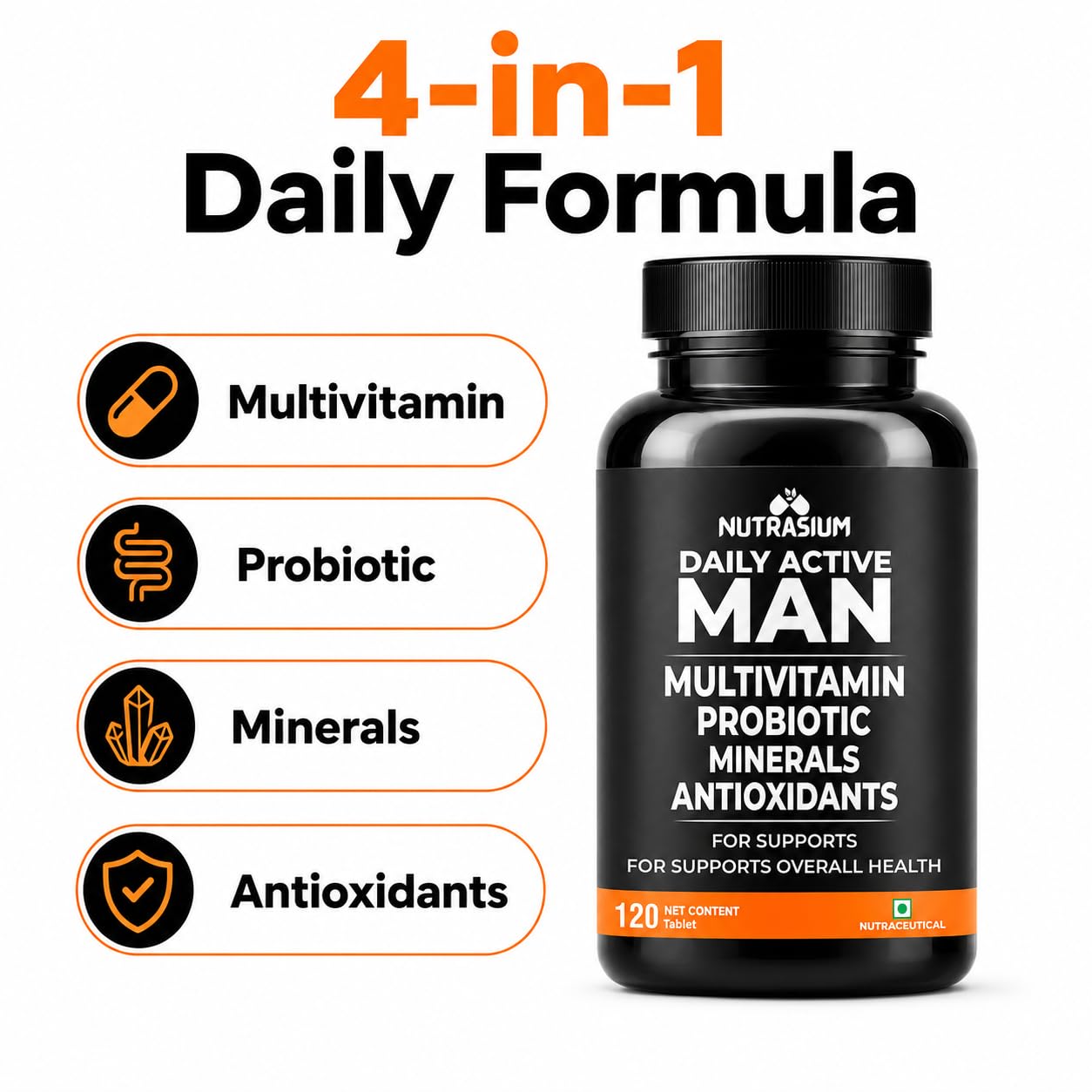 Nutrasium Multivitamin for Men | Daily Multivitamin Tablets with Essential Vitamins & Minerals | Supports Energy, Immunity & Fitness | Vegetarian | 60 Tablets 2