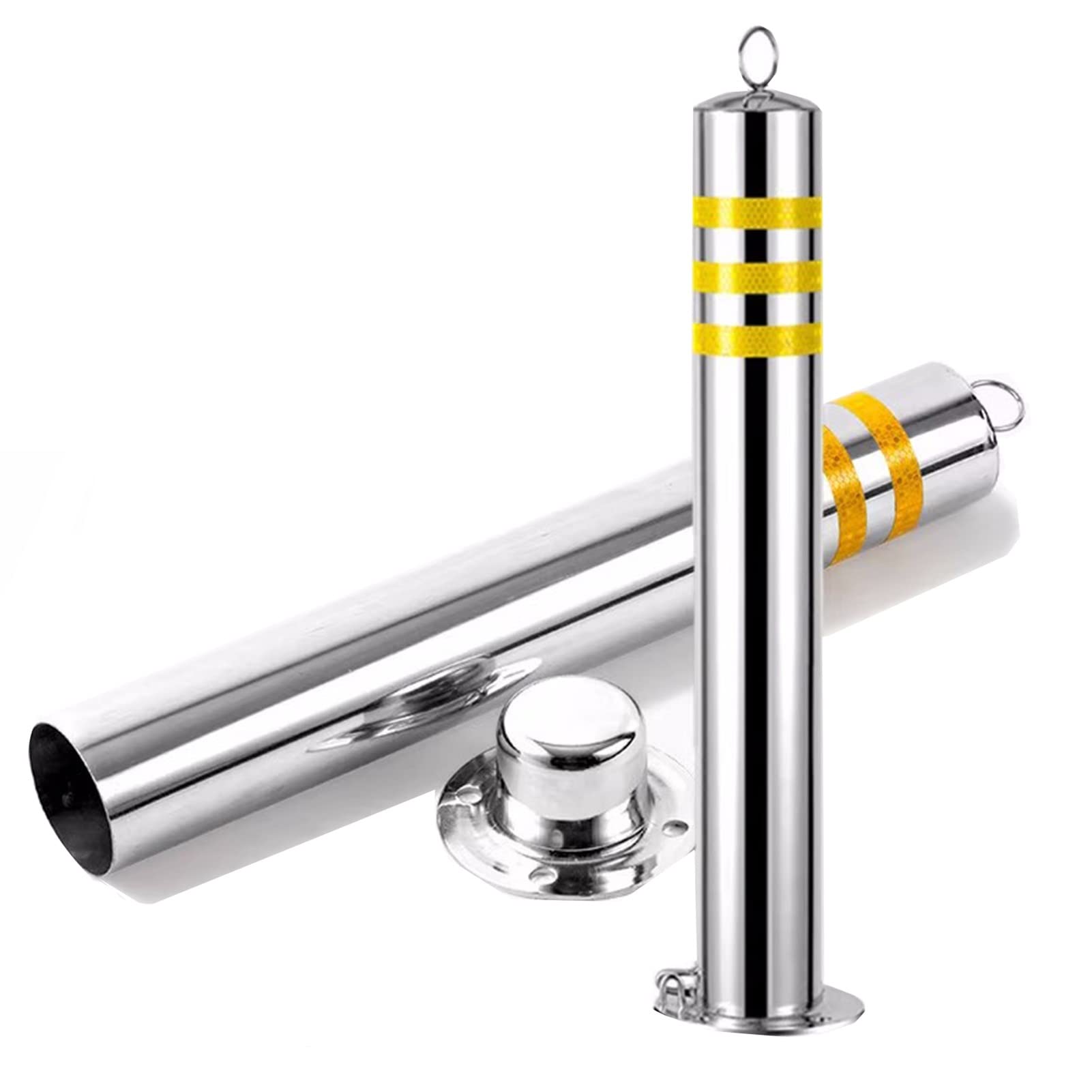 Blocco di parcheggio per impieghi gravosi, blocco per parcheggio auto, barriere solide per parcheggio con serratura e base, cono stradale in acciaio inossidabile con nastro riflettente, pali