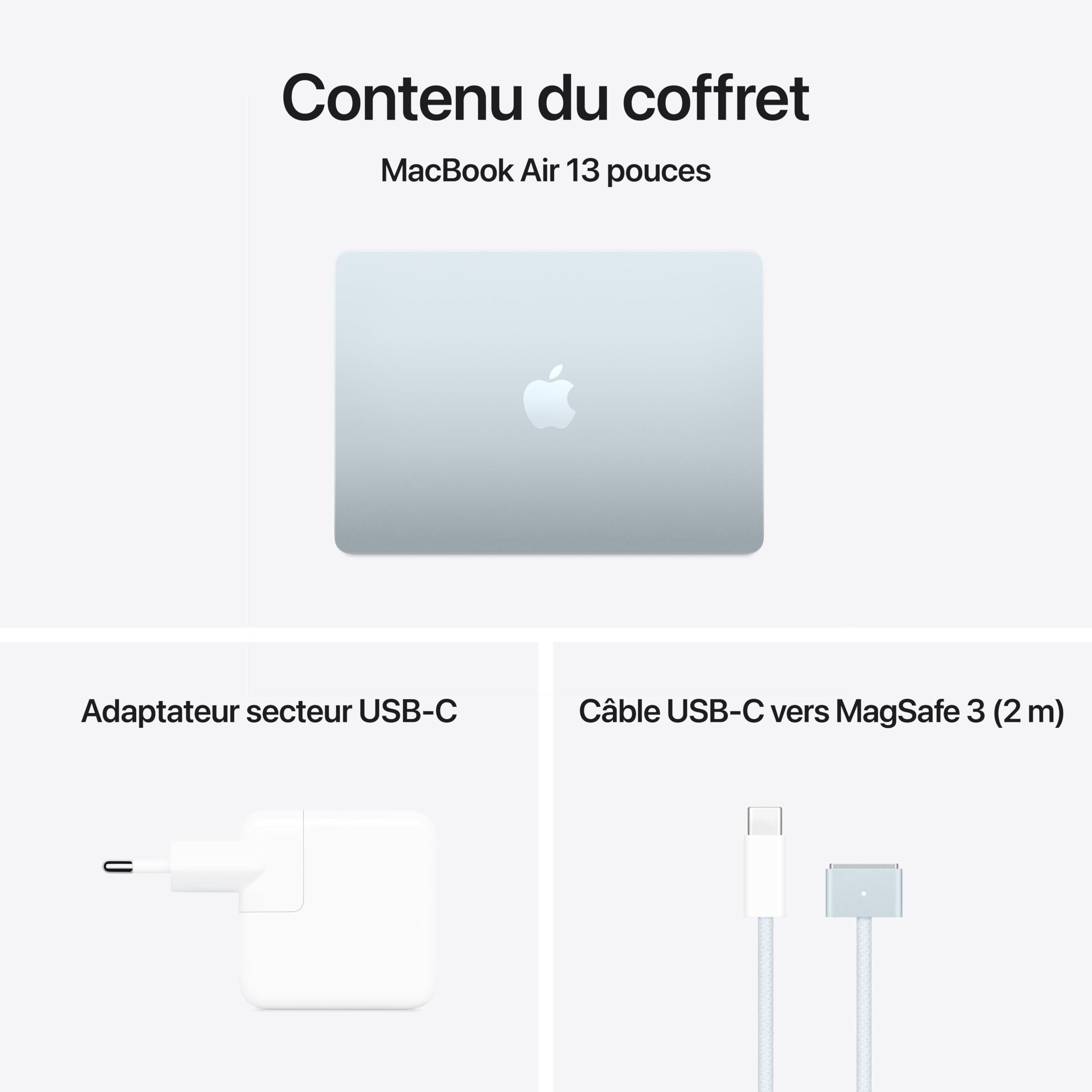 Apple MacBook Air 13 Pouces Ordinateur Portable avec Puce M4 : Conçu pour Apple Intelligence, Écran Liquid Retina de 13,6 Pouces, Mémoire unifiée de 16 Go, Stockage SSD de 512 Go, Touch ID ; Ciel