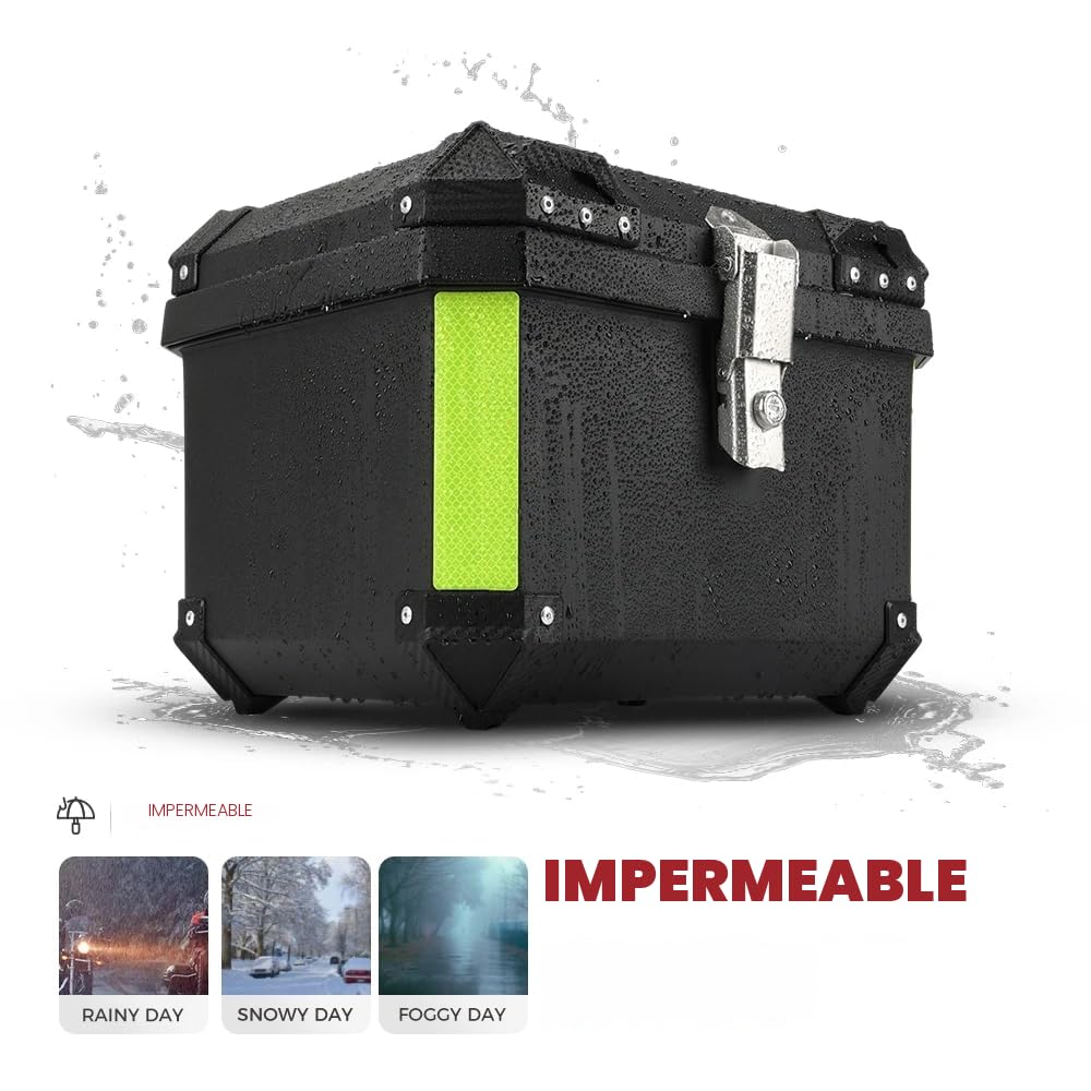Top Case Moto Universal, Baúl de Moto Impermeable 45L / 57L, Caja Trasera de ABS Engrosado con Cerradura de Seguridad y Base de Montaje para Cascos, Equipaje Moto y Scooter