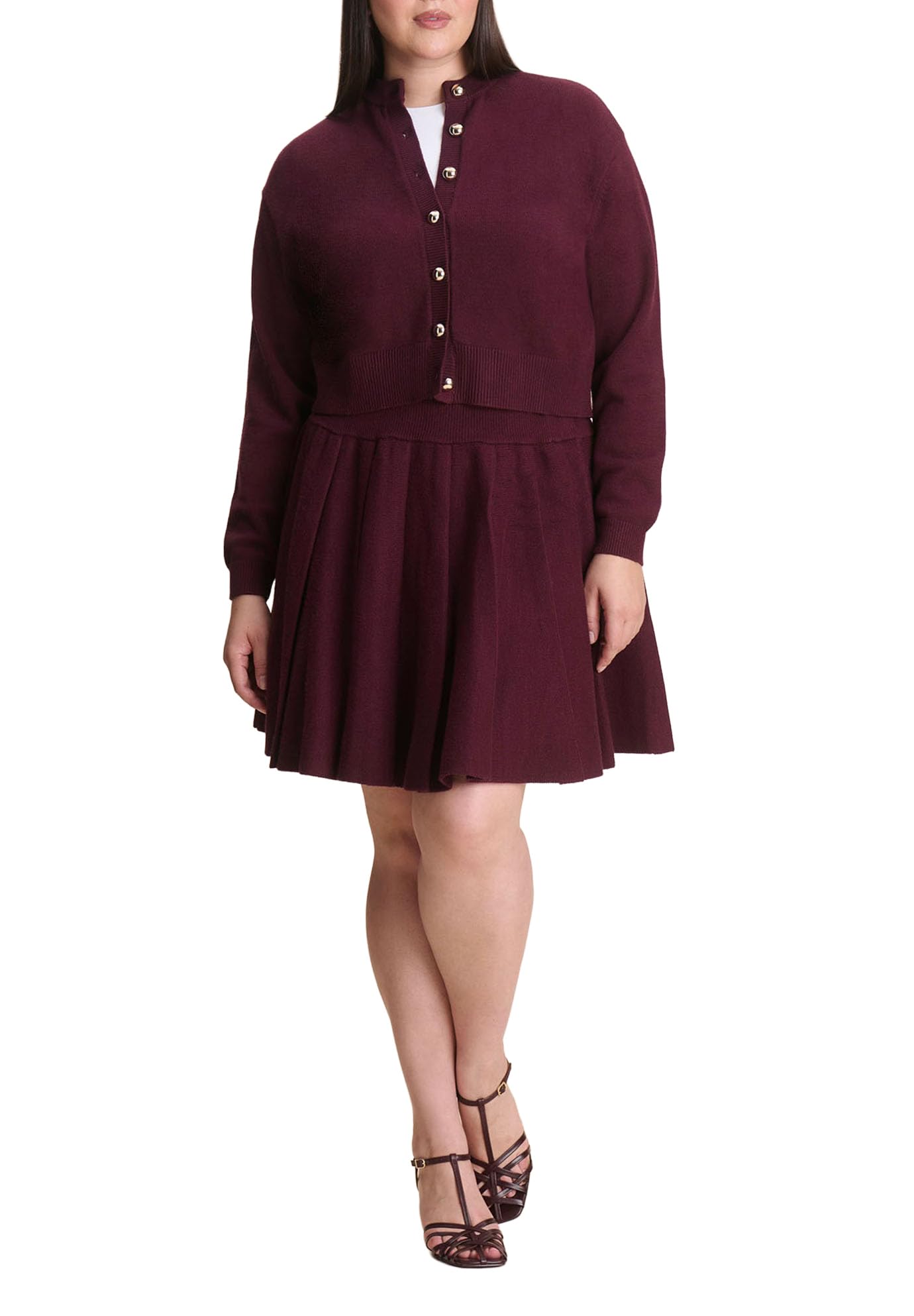 ELOQUII Womens Plus Size Pleated Sweater Mini Skirt - 26 28 Burgundy