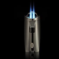 Vista 4 de Cobber Encendedor de puros de antorcha, doble llama de 2 chorros recargable de butano, encendedor de cigarros gris