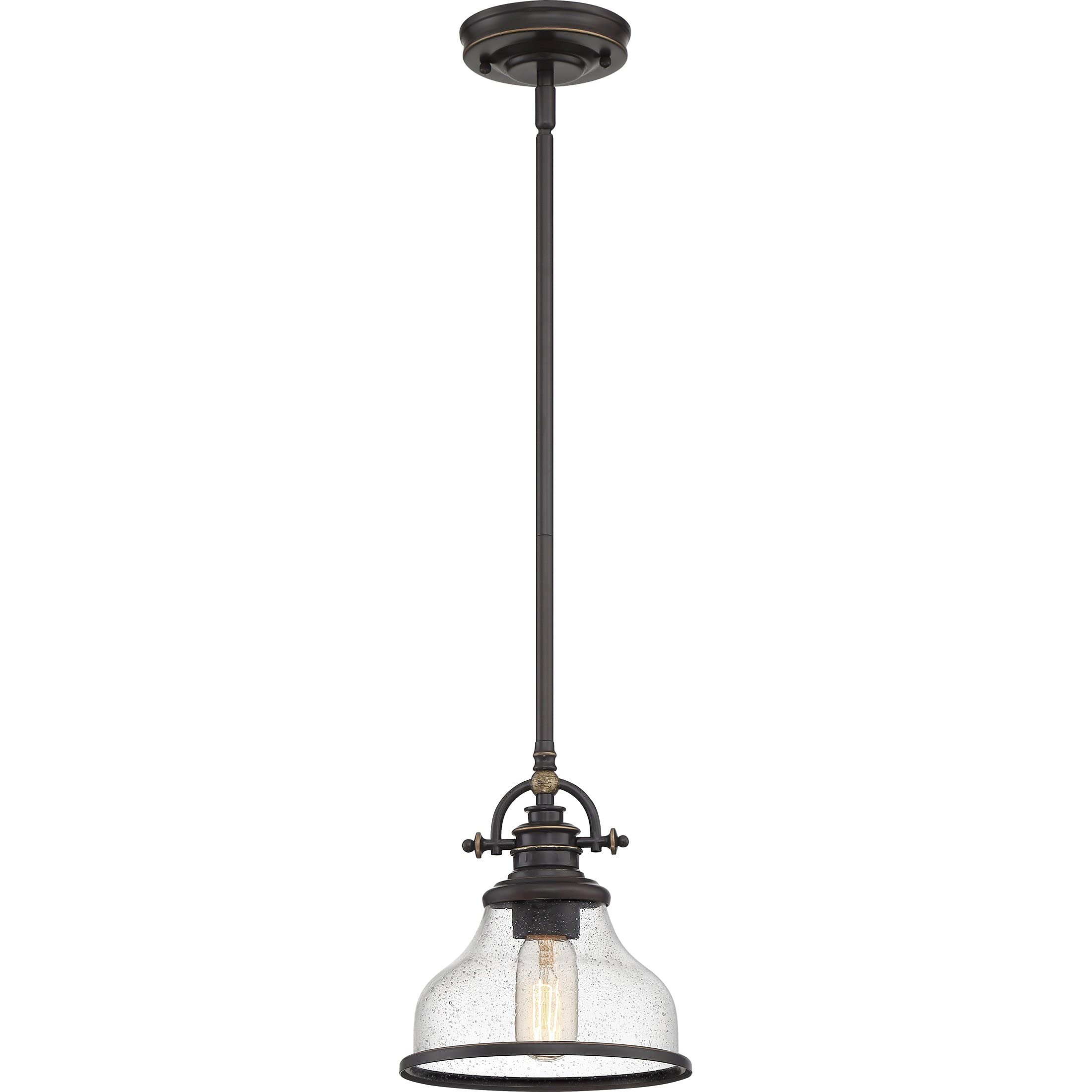 QuoizelGrant Mini Pendant Lighting, 8 Inch 1-Light Palladian Bronze Clear Seeded Glass Pendant Light, Hanging Ceiling Light for Kitchen Island, Dining Room, Hallway, Bedroom, Bar, Cafe or Office