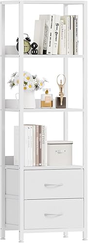 Furnulem Estante esquinero de 4 niveles, estantería con 2 cajones de almacenamiento, estantería estrecha de 57.28 pulgadas de alto, unidad