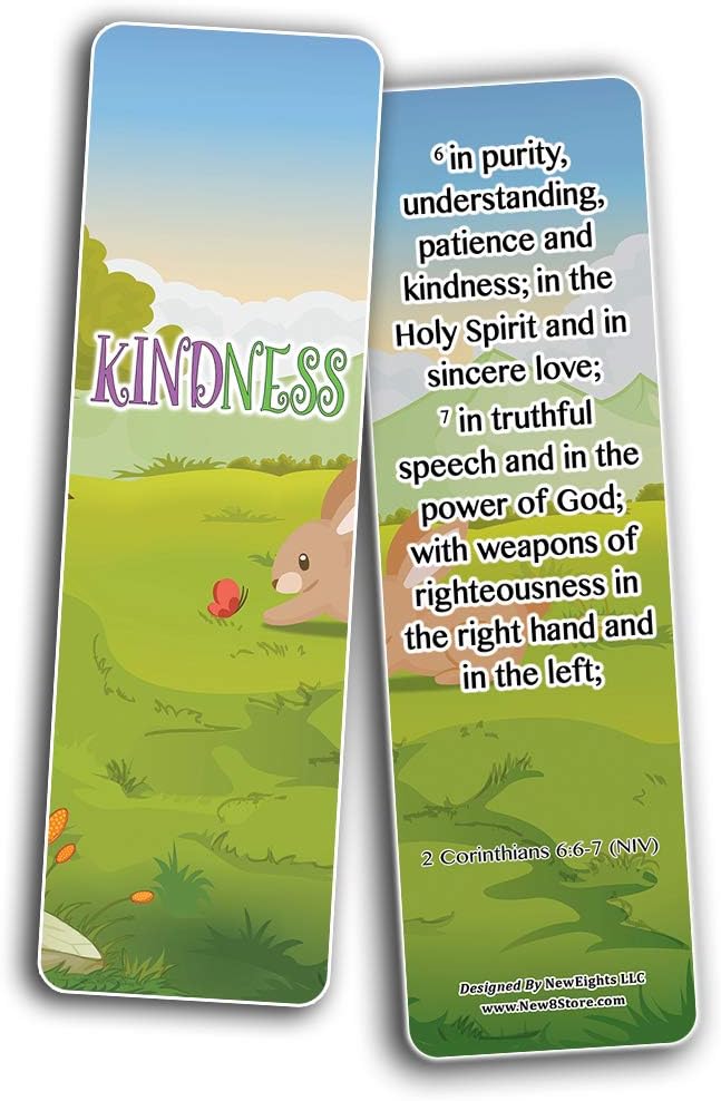 NewEights Christian Learning for Kids: Developing Character Bookmarks Series 1 (60-Pack) - Reverence Bible Texts VBS Sunday School Easter Baptism - Thanksgiving Christmas Rewards Encouragement Gift
