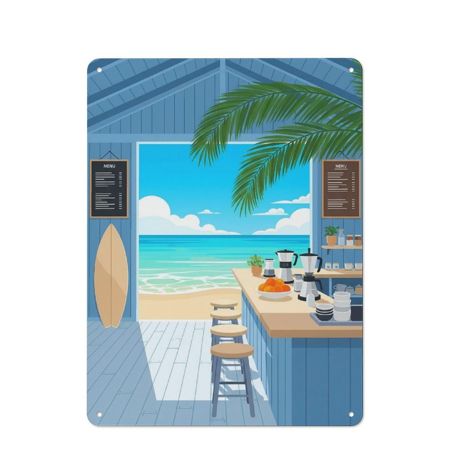 Junmoney Style-3 Vintage Metal Sign 40X30cm Featuring Beachside Cafe For Pub Or Café, Wall Decor For People Reorganising Pub And Café