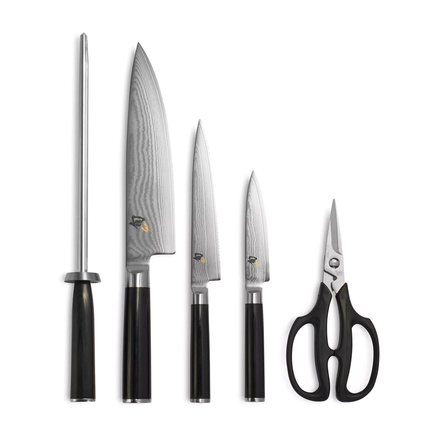 Shun Cutlery Classic 6 Piece Knife Block Set, Includes 8 Inch Chef's Knife, 4 Inch Paring Knife, 6 Inch Serrated Utility Knife, Herb Shears, & Honing Steel, Handcrafted Japanese Kitchen Knives