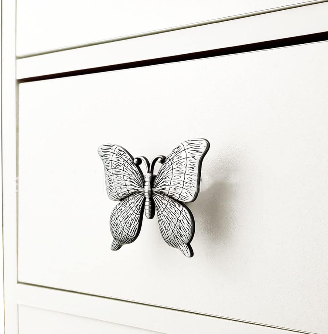 3-Pack Butterfly Drawer Knobs: Silver Metal Decorative Furniture Pulls Handles