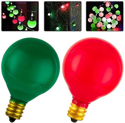 Miniatura 4 de Paquete de 25 bombillas rojas G40 de luz verde, incandescente de cerámica de 5 W, base E12, bombillas G40 de repuesto para cadena de luces, bombilla