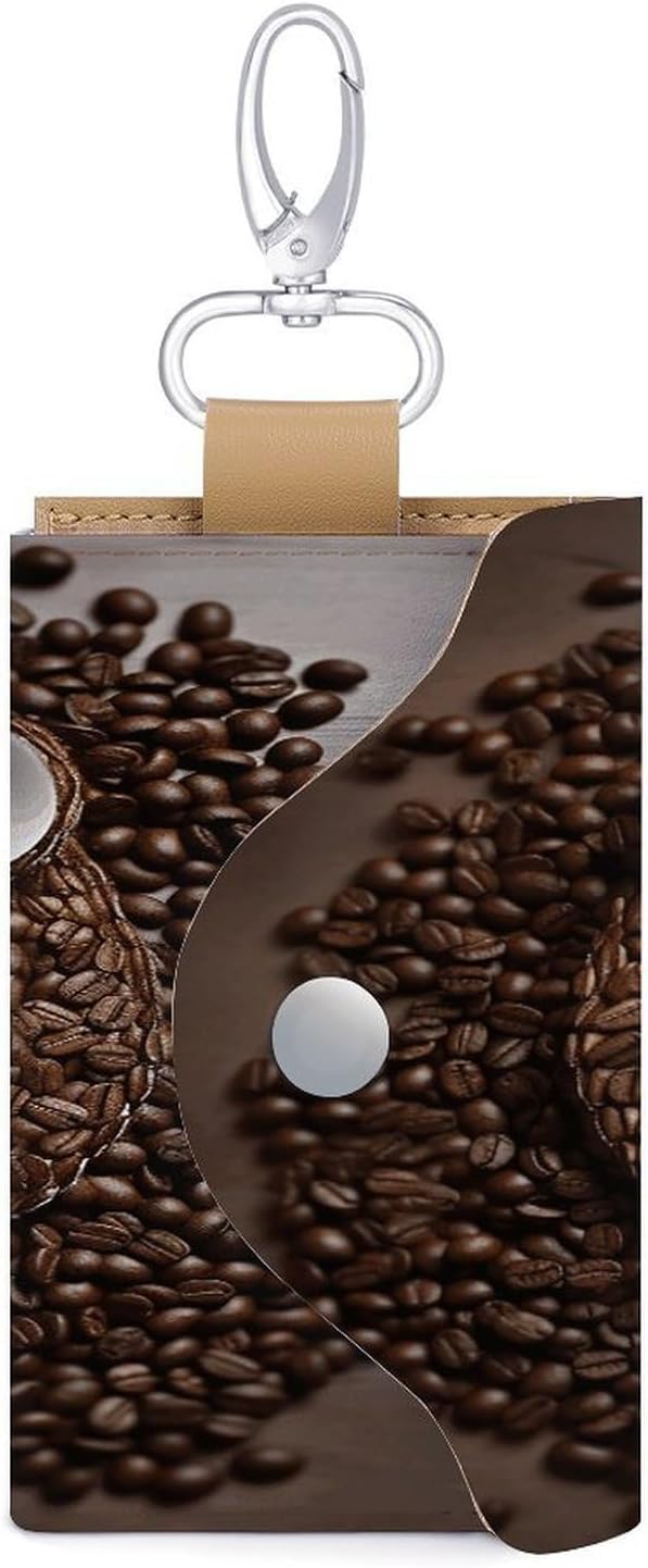 Coffee Bean Owl Key Case Leather Car Key Chain Card Holder Wallet Pouch Keys Money Organizer Case Snap Closure image 3