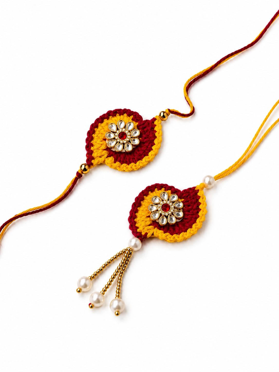 croise Handmade Crochet Red & Yellow Rakhi and Lumba Set | Designer Bhai Bhabhi Rakhi-picture-50