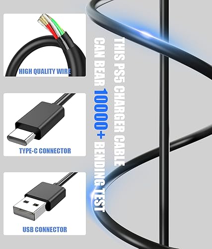 Miniatura 5 de BERLAT Cable de carga USB C compatible con controlador PS5, cable de carga USB tipo C de carga rápida de 6.6 pies compatible con 5 controladores PS5