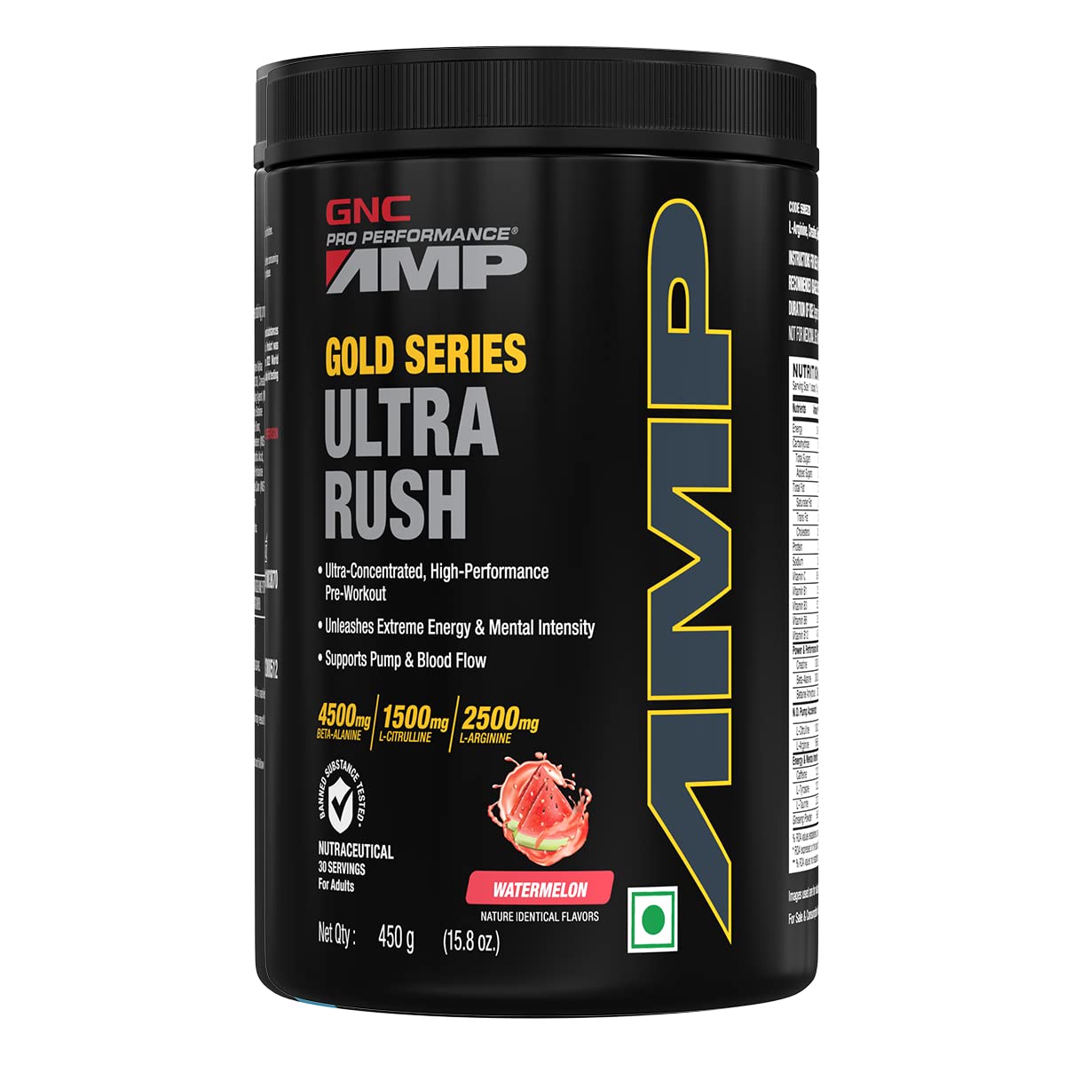 GNC AMP Gold Series Ultra Rush PreWorkout 450 gm 30 Servings