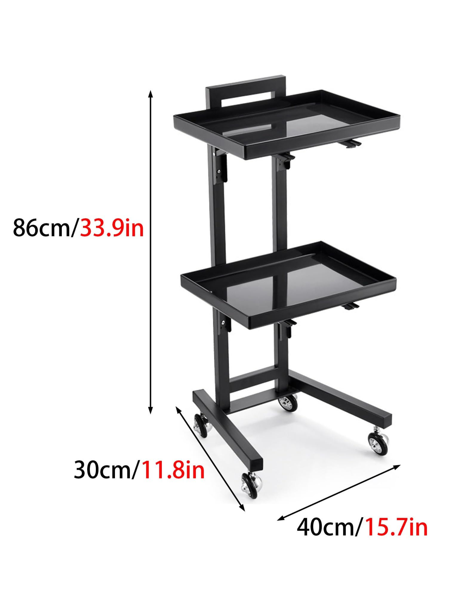Carrito plegable de 2 niveles con ruedas, bandeja de salón de acero inoxidable y acrílico, carrito utilitario portátil para cabello, color, tatuaje y spa