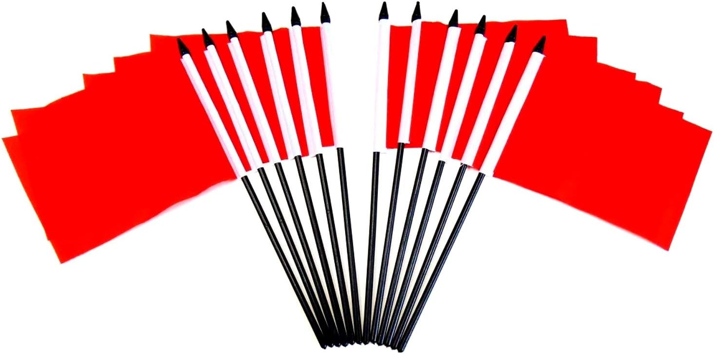PACK of 12 4x6 Red Solid Color Miniature Desk & Table Flags, 1 Dozen 4x 6 Small Mini Stick Flags (Red) (1 Dozen Flags)
