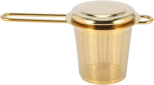 Golden Barrel Tea Strainer - Fine Mesh Stainless Steel Tea Filter for Loose Leaf Tea, Herbs, and Spices, Applicable to Hot or Iced TeaGold
