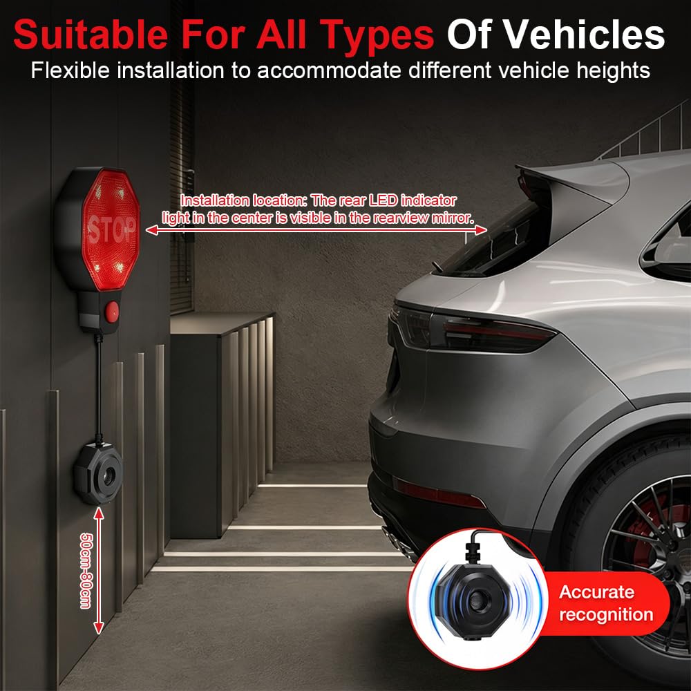 Einstellbare Garagen Einparkhilfe, SGZIOO Ultraschall Einparkhilfe Garage mit Rot-Gelb-Grüner LED-Anzeige, Präzise Abstandsmessung, Akustischer Optischer Alarm Parksensoren Hinten für PKW, SUV, LKW