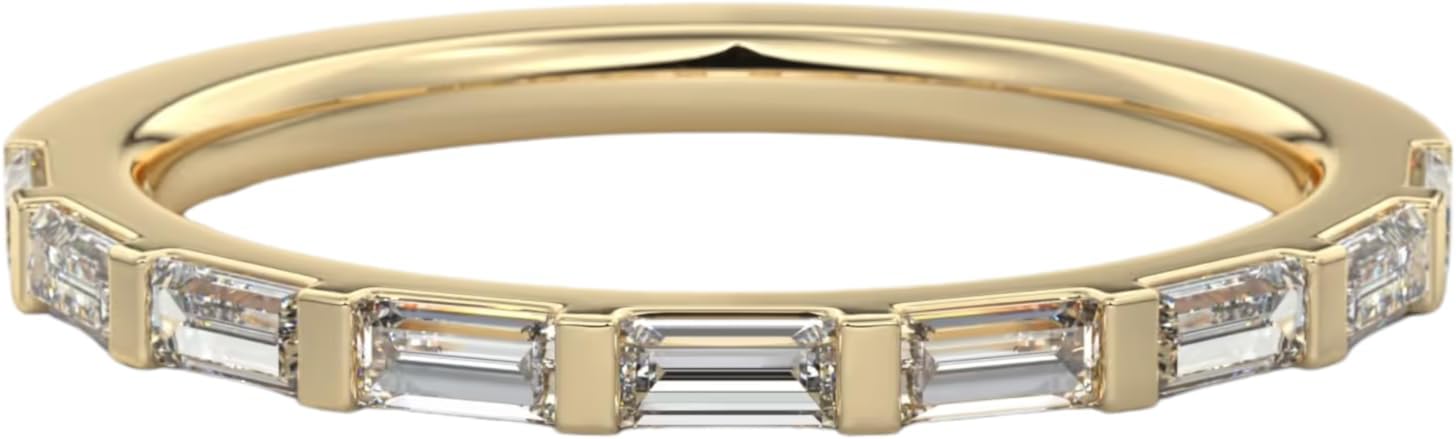 Lab Grown Diamond Wedding Band for Women Baguette Half Eternity 925 Sterling Silver 10K 14K 18K Solid Gold Stackable Engagement Ring Anniversary Band for Women