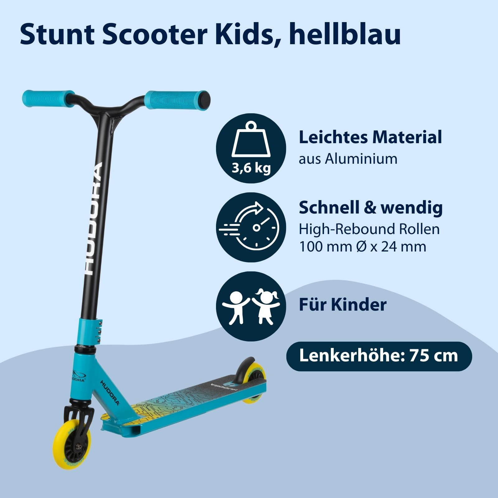 HUDORA Stuntscooter Kids - 360° Lenkung - Tretroller - ABEC 9 Kugellager - Robuster Funscooter, Kickscooter, Stunt Scooter, Trick Roller, Cityroller