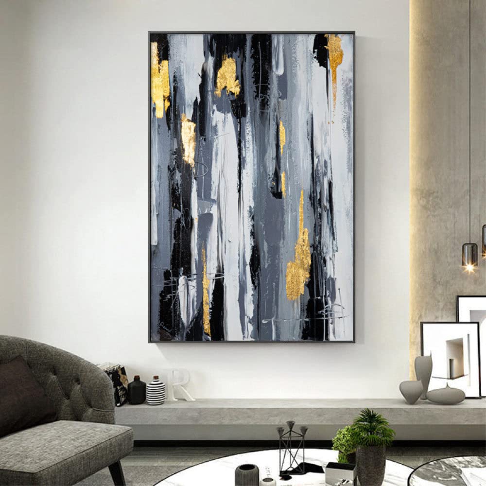 Pinturas Oleo, Moderno Abstracto Negro Gris Textura Hoja De Oro Adorno Minimalista Obra De Arte Sin Marco Pinturas Al Óleo Sobre Lienzo Arte De Pared Para Sala De Estar Dormitorio Oficina Decoraci