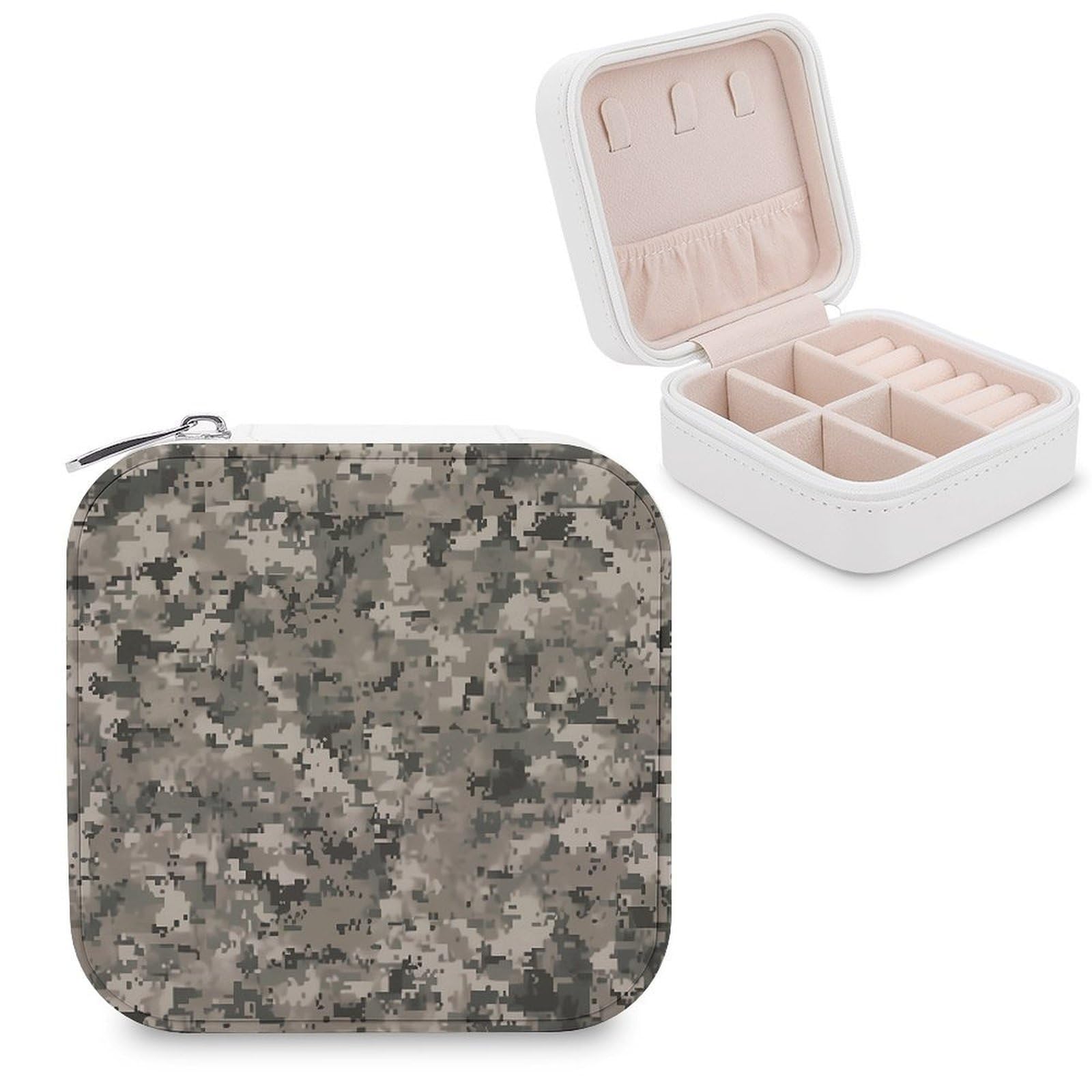 VstaDank Army Digital Camouflage Travel Jewelry Case Small Portable Jewellry Organizer Box PU Leather Organizer Boxes Personalized Jewellery Storage Holder Gift for Womens Rings Earrings