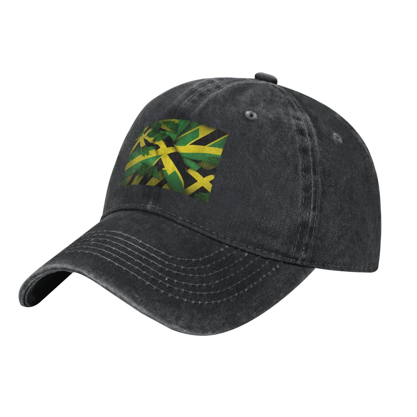 Hjfczh Unisex Black Cowboy Baseball Cap Jamaica Flag Leaves Picture Adjustable Cotton Hat Classic Curved Brim