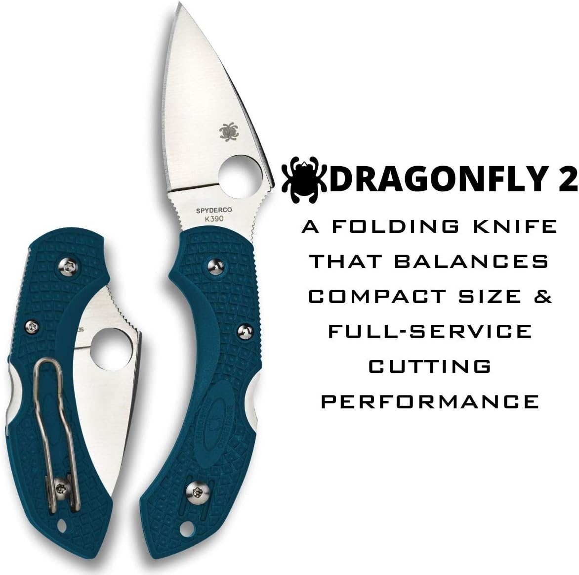Spyderco Dragonfly 2 Lightweight Folding Pocket Knife with 2.2" K390 Steel Blade and FRN Handle - EDC Knife for Men and Women, Perfect for Hunting, Tactical, Camping - PlainEdge - C28FP2K390